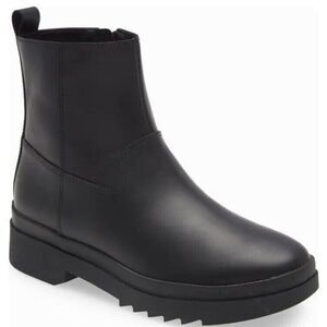 New Eileen Fisher Floyd Black Leather Water Resistant Bootie 9.5M Orig $245